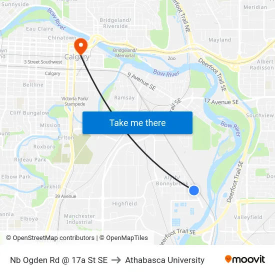 Nb Ogden Rd @ 17a St SE to Athabasca University map