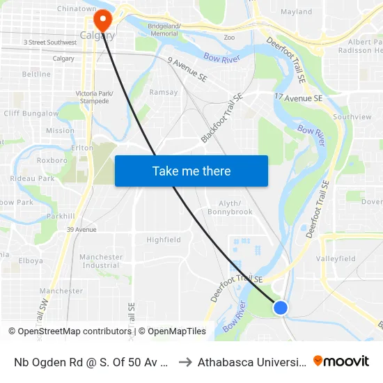 Nb Ogden Rd @ S. Of 50 Av SE to Athabasca University map