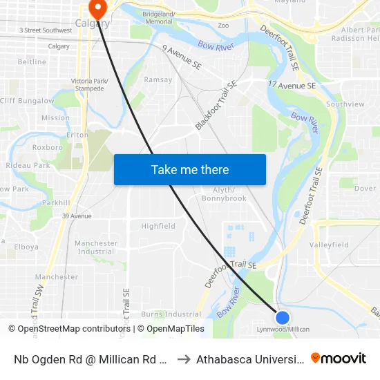 Nb Ogden Rd @ Millican Rd SE to Athabasca University map