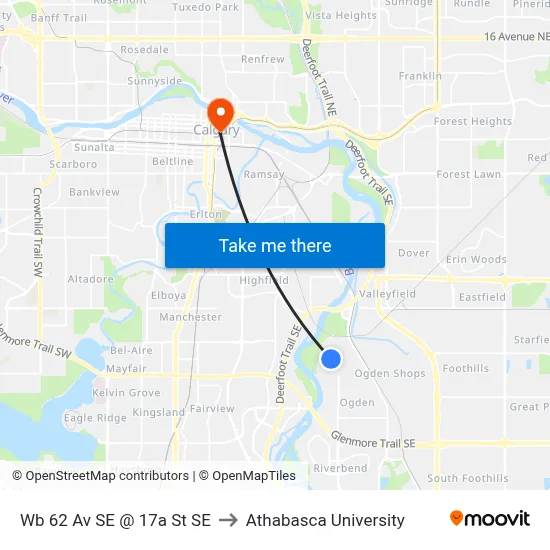 Wb 62 Av SE @ 17a St SE to Athabasca University map