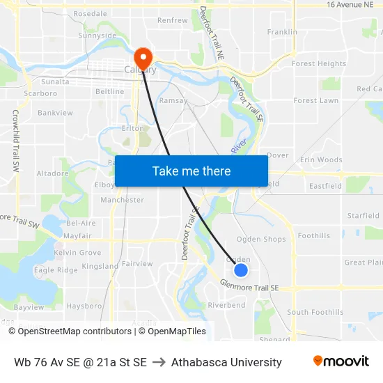 Wb 76 Av SE @ 21a St SE to Athabasca University map