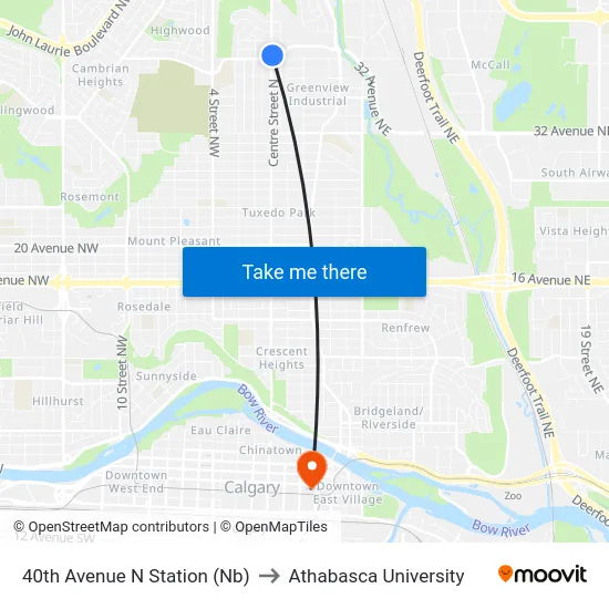 40th Avenue N Station (Nb) to Athabasca University map