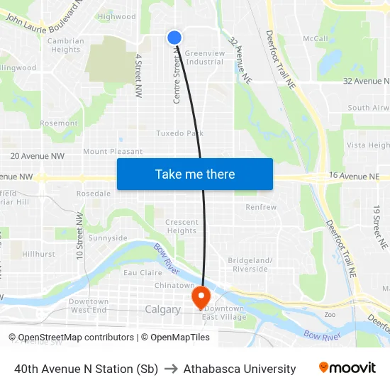 40th Avenue N Station (Sb) to Athabasca University map