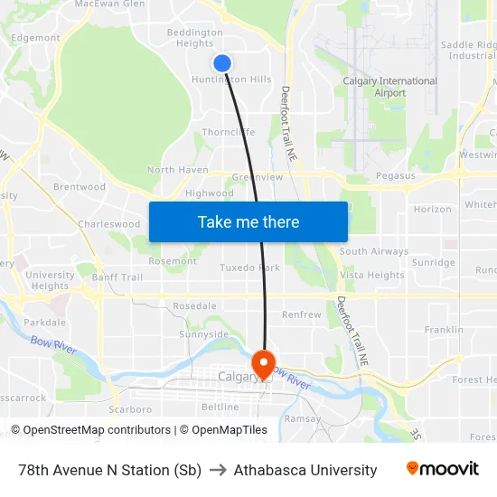 78th Avenue N Station (Sb) to Athabasca University map