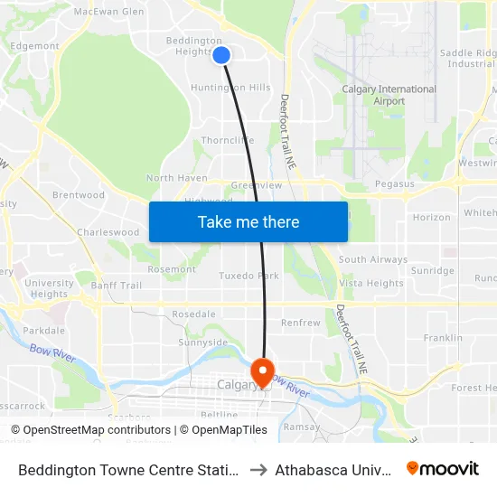 Beddington Towne Centre Station (Sb) to Athabasca University map