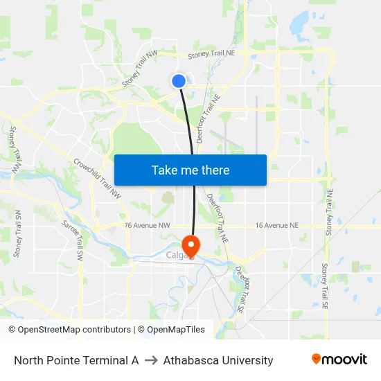 North Pointe Terminal A to Athabasca University map