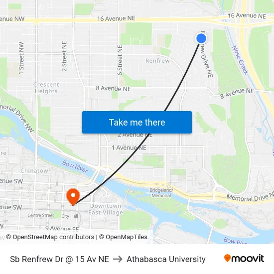 Sb Renfrew Dr @ 15 Av NE to Athabasca University map