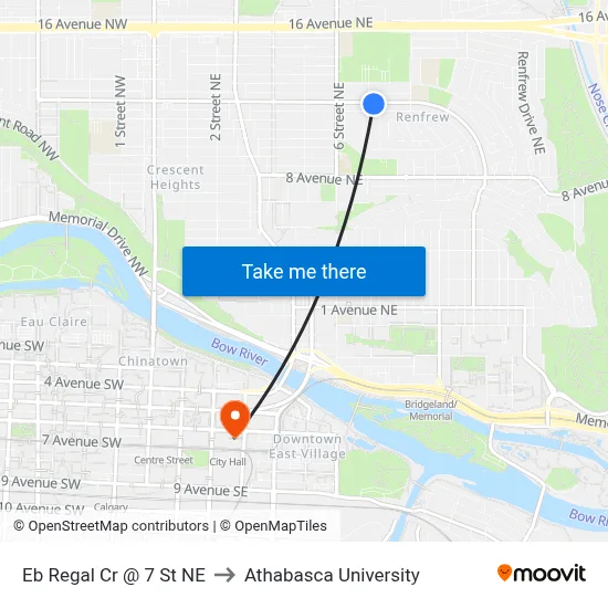 Eb Regal Cr @ 7 St NE to Athabasca University map