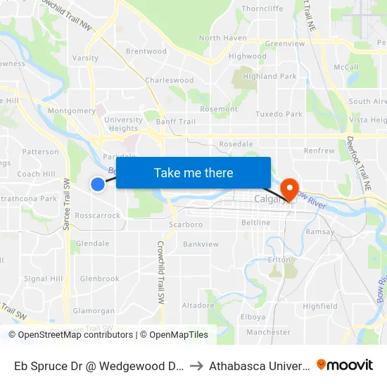Eb Spruce Dr @ Wedgewood Dr SW to Athabasca University map