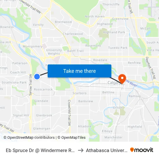 Eb Spruce Dr @ Windermere Rd SW to Athabasca University map