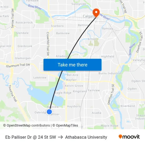Eb Palliser Dr @ 24 St SW to Athabasca University map