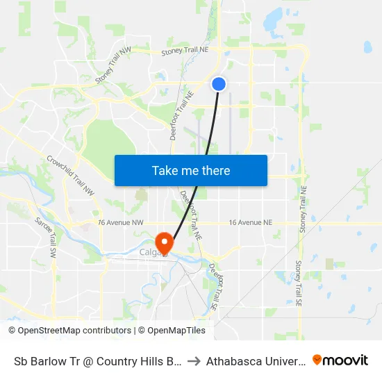 Sb Barlow Tr @ Country Hills Bv NE to Athabasca University map