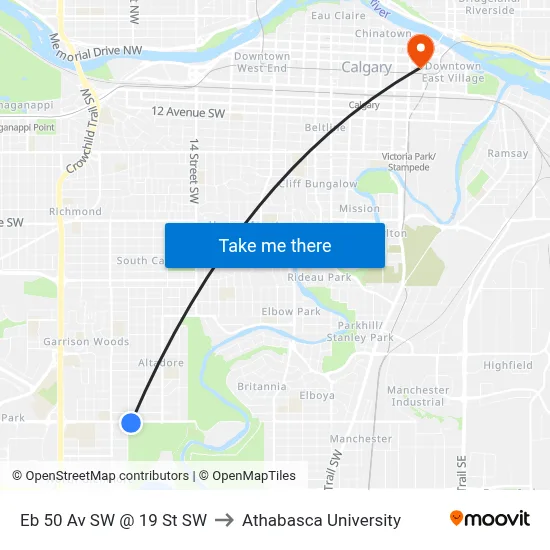 Eb 50 Av SW @ 19 St SW to Athabasca University map