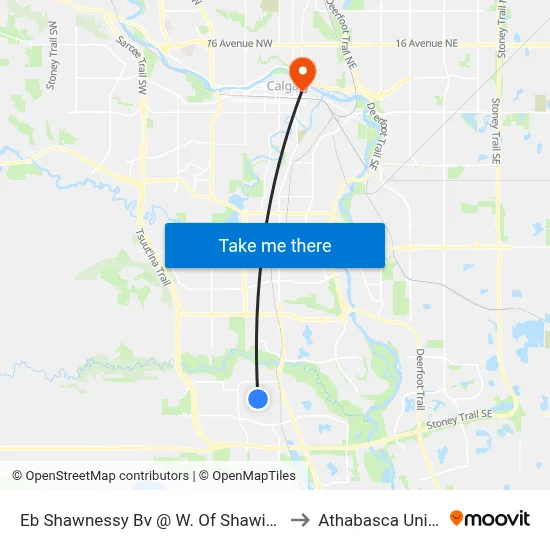 Eb Shawnessy Bv @ W. Of Shawinigan Dr SW to Athabasca University map