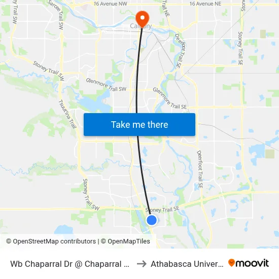 Wb Chaparral Dr @ Chaparral Gr SE to Athabasca University map