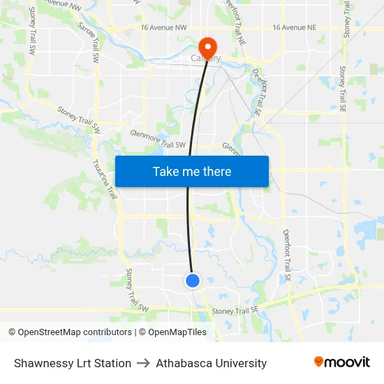 Shawnessy Lrt Station to Athabasca University map