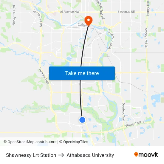 Shawnessy Lrt Station to Athabasca University map