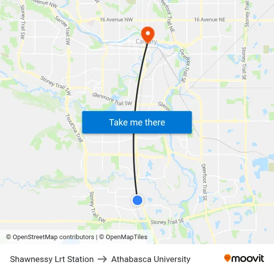 Shawnessy Lrt Station to Athabasca University map