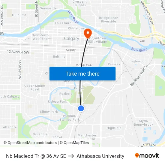 Nb Macleod Tr @ 36 Av SE to Athabasca University map