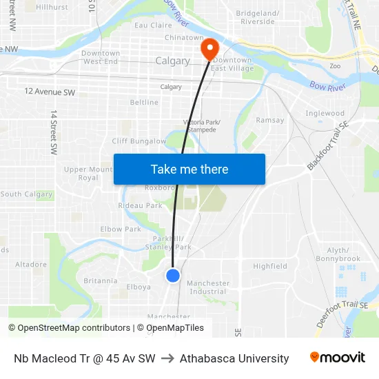 Nb Macleod Tr @ 45 Av SW to Athabasca University map