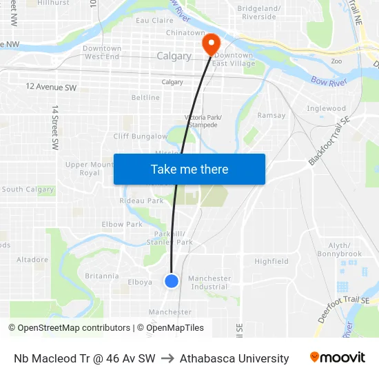 Nb Macleod Tr @ 46 Av SW to Athabasca University map