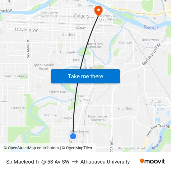 Sb Macleod Tr @  53 Av SW to Athabasca University map