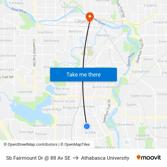 Sb Fairmount Dr @ 88 Av SE to Athabasca University map