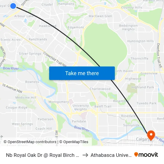 Nb Royal Oak Dr @ Royal Birch Rd NW to Athabasca University map