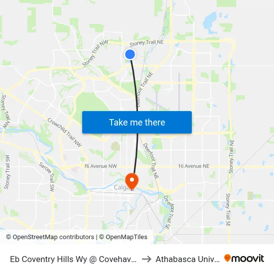 Eb Coventry Hills Wy @ Covehaven Vw NE to Athabasca University map