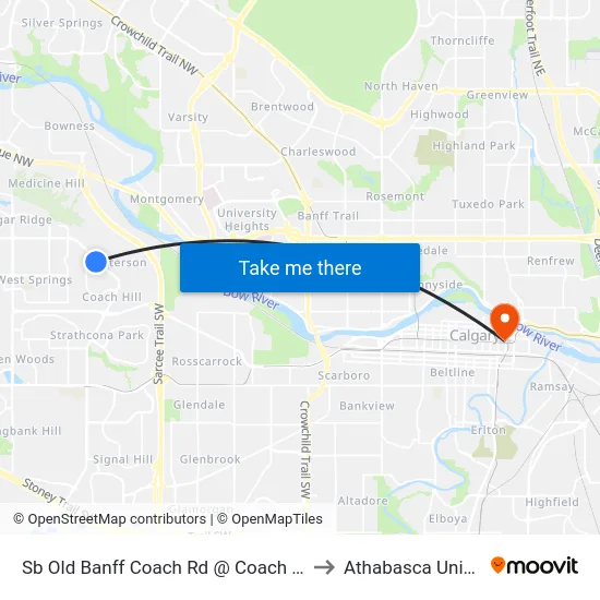 Sb Old Banff Coach Rd @ Coach Hill Rd SW to Athabasca University map