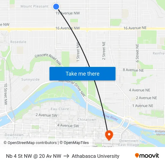Nb 4 St NW @ 20 Av NW to Athabasca University map