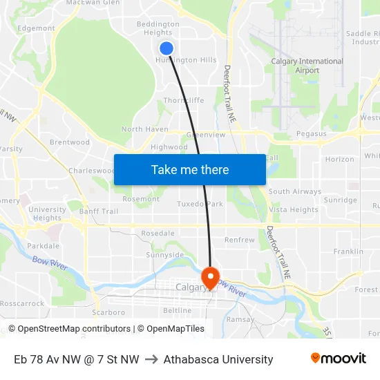 Eb 78 Av NW @ 7 St NW to Athabasca University map