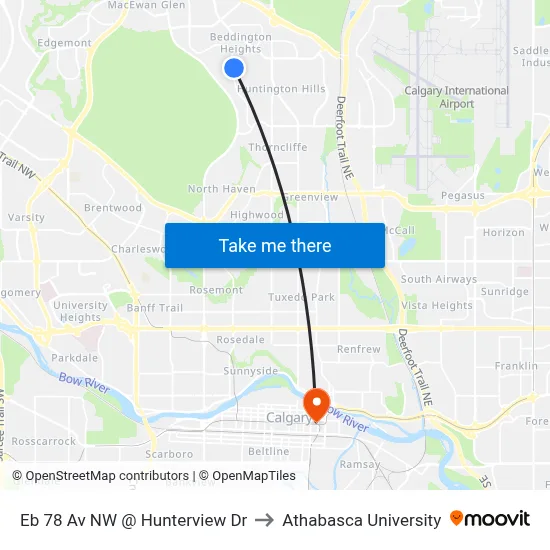 Eb 78 Av NW @ Hunterview Dr to Athabasca University map