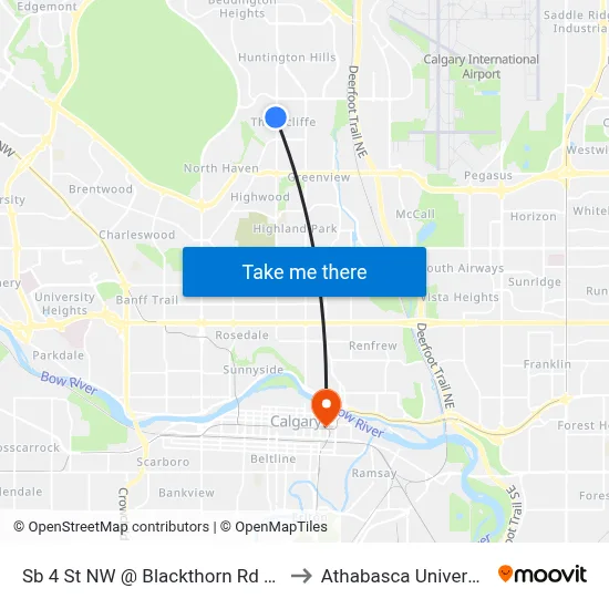 Sb 4 St NW @ Blackthorn Rd NW to Athabasca University map