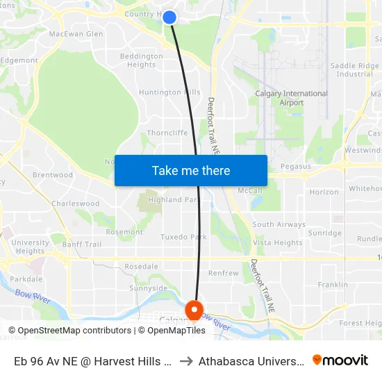 Eb 96 Av NE @ Harvest Hills Bv to Athabasca University map
