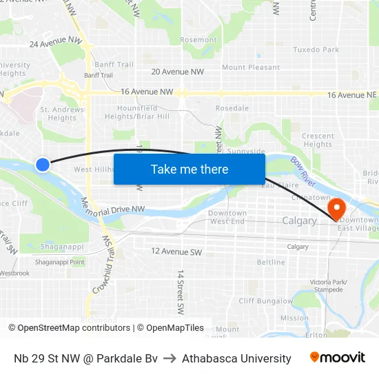 Nb 29 St NW @ Parkdale Bv to Athabasca University map
