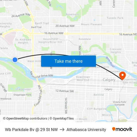 Wb Parkdale Bv @ 29 St NW to Athabasca University map