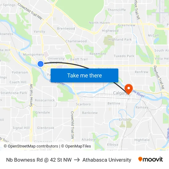 Nb Bowness Rd @ 42 St NW to Athabasca University map