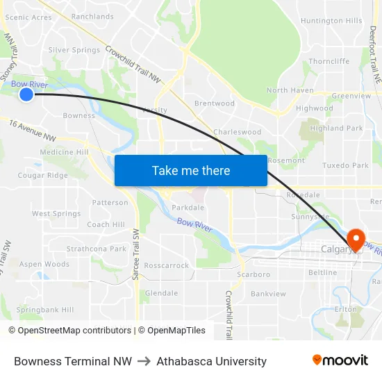 Bowness Terminal NW to Athabasca University map