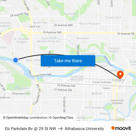 Eb Parkdale Bv @ 29 St NW to Athabasca University map