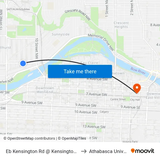 Eb Kensington Rd @ Kensington Cr NW to Athabasca University map