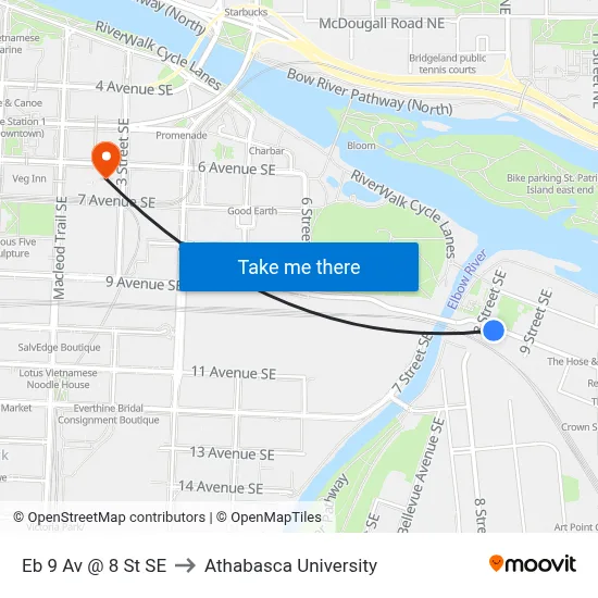 Eb 9 Av @ 8 St SE to Athabasca University map