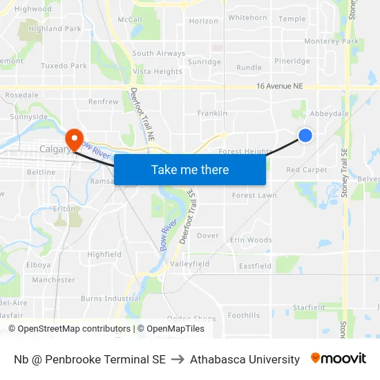 Nb @ Penbrooke Terminal SE to Athabasca University map