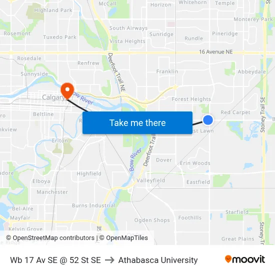 Wb 17 Av SE @ 52 St SE to Athabasca University map