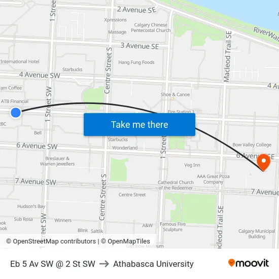Eb 5 Av SW @ 2 St SW to Athabasca University map