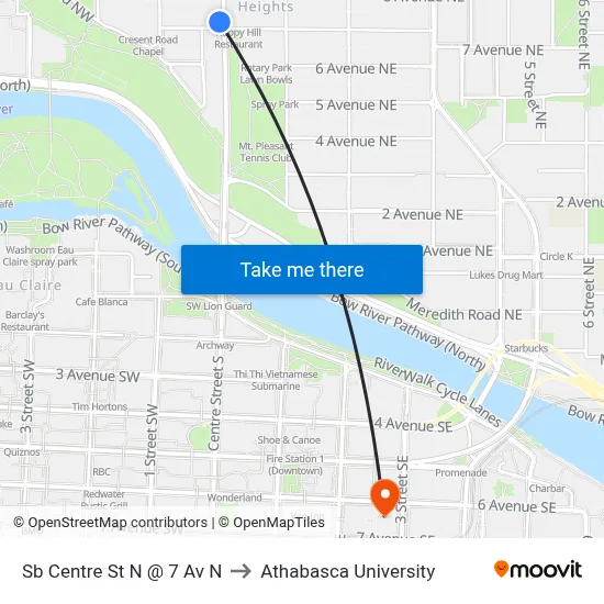 Sb Centre St N @ 7 Av N to Athabasca University map