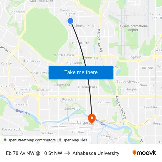 Eb 78 Av NW @ 10 St NW to Athabasca University map
