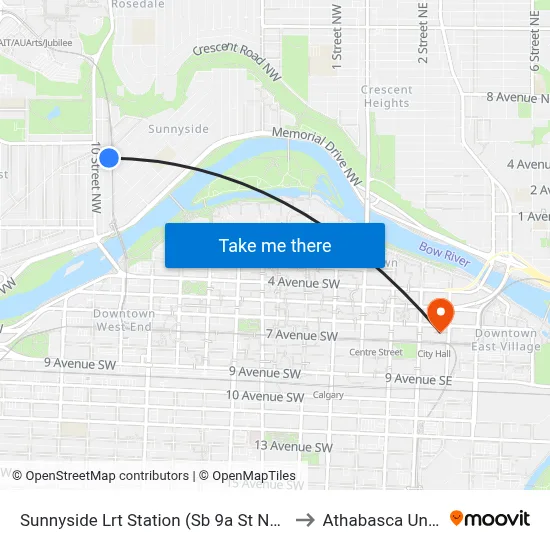 Sunnyside Lrt Station (Sb 9a St NW @ 4 Av Nw) to Athabasca University map