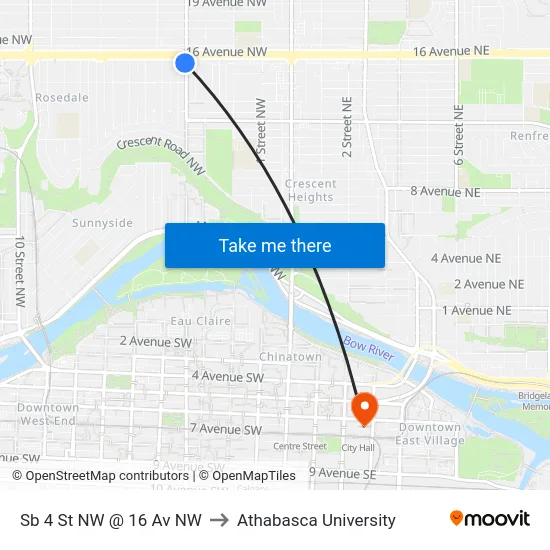 Sb 4 St NW @ 16 Av NW to Athabasca University map