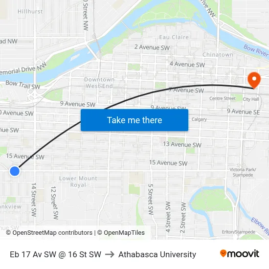 Eb 17 Av SW @ 16 St SW to Athabasca University map
